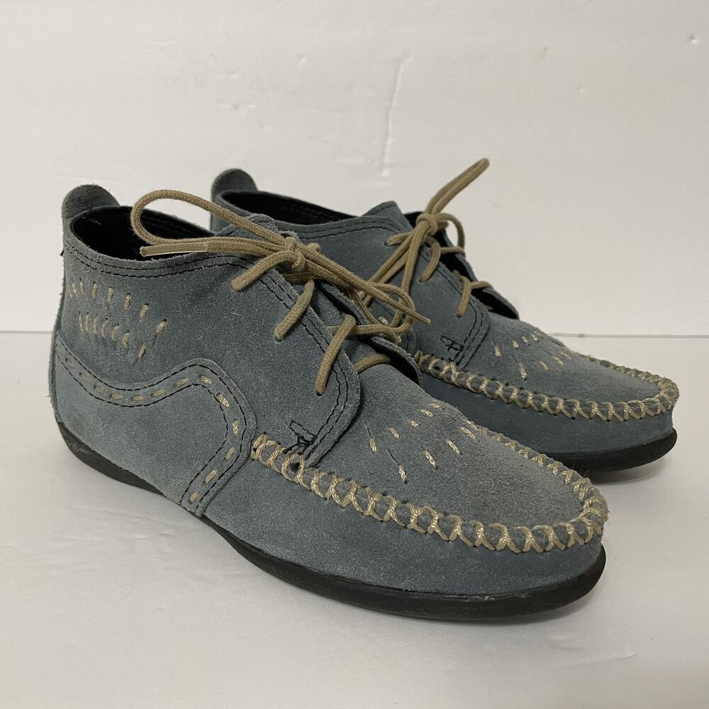 Minnetonka Moccasin Womens Shoes Sz 5 Blue Suede Lace Up Ankle Boots
